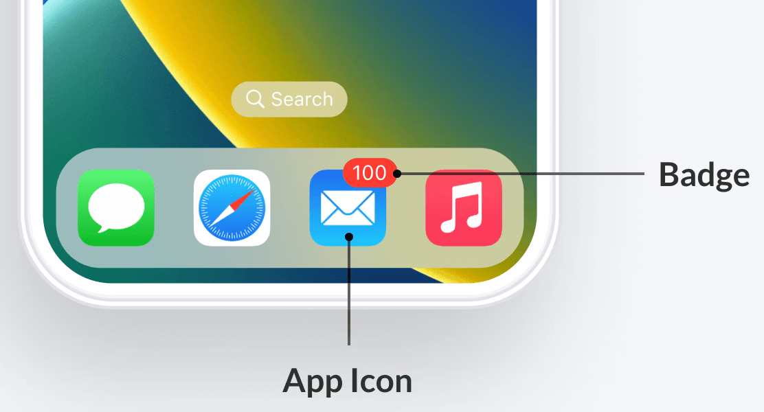 Showing a badge on the icon of the iOS mail app, meaning there are 100 unread notifications (Original image taken by ngrow - The power of badge notification)