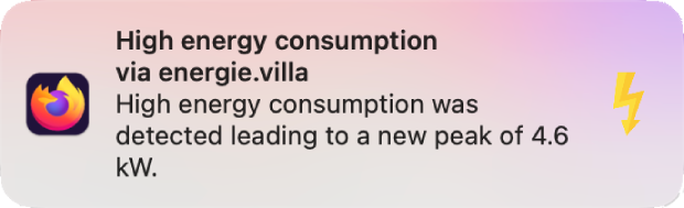Staged screenshot of what such a notification could look like, informing the user of a high energy consumption