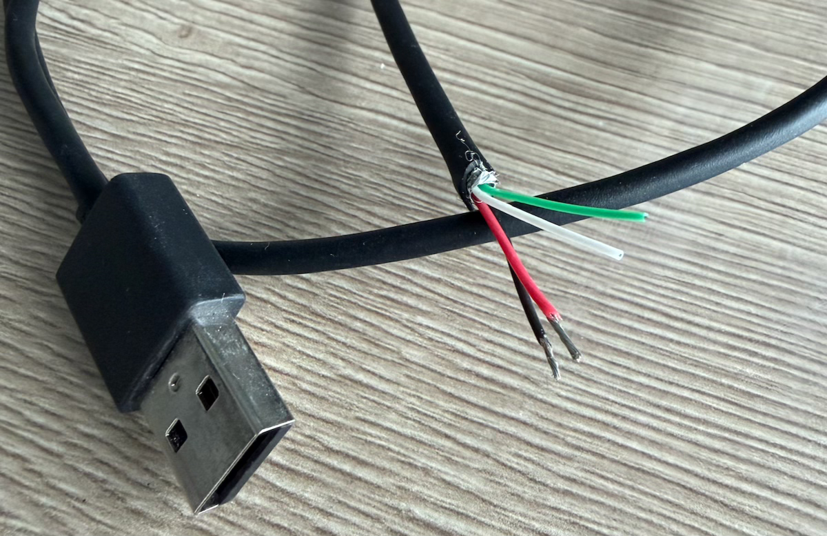 Cut USB cable to use its power wires