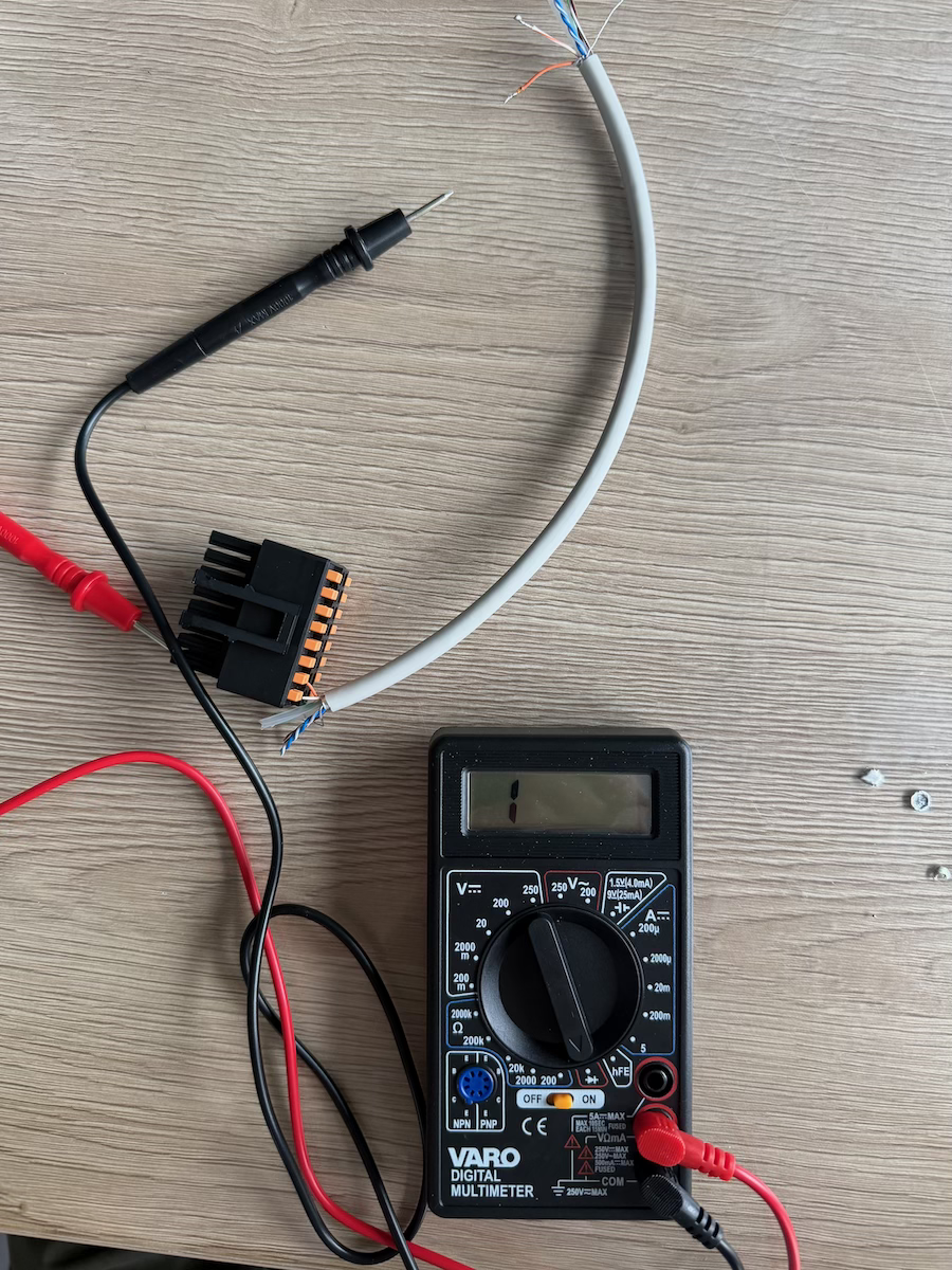 Testing the connections before putting it all back in the cable
connector